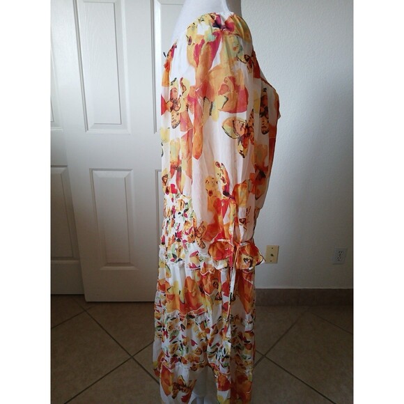 Figueroa & Flower Womens Ivory Orange Print Smocked Midi Dress Fairy Boho 2X - Picture 4 of 15